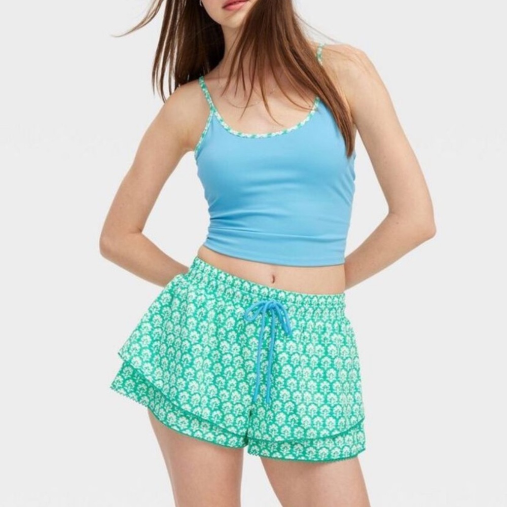 Target x Roller Rabbit Stamped Floral Drawstring Shorts Teal